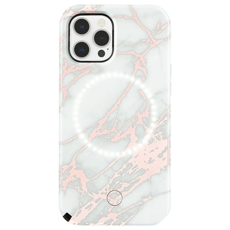 LuMee - Halo Battery Charger Case for iPhone 13 Pro Max - Rose Metallic/White Marble