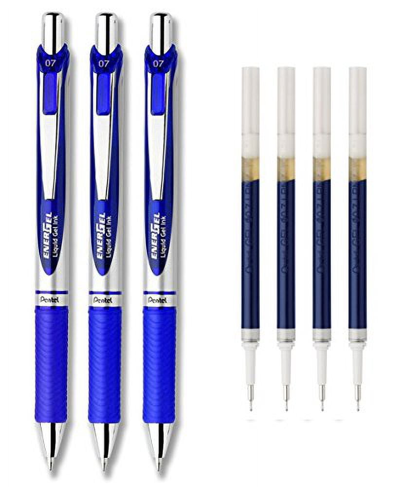 LuPro Liquid Gel Ink Pen Set Kit, Pack of 3 with 4 Refills (Blue - 0.7mm, Needle Tip)