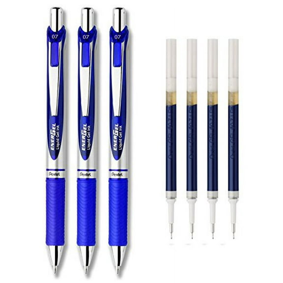 LuPro Liquid Gel Ink Pen Set Kit, Pack of 3 with 4 Refills (Blue - 0.7mm, Needle Tip)