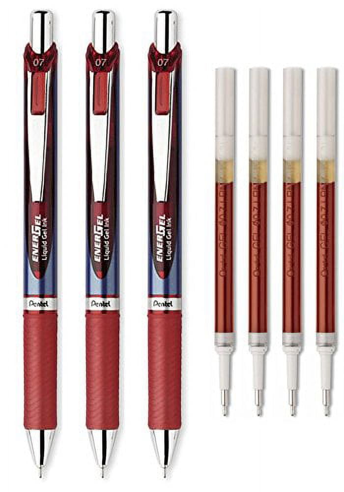 LuPro Liquid Gel Ink Pen Set Kit, Pack of 3 with 4 Refills (Red - 0.7mm, Needle Tip) (Red)