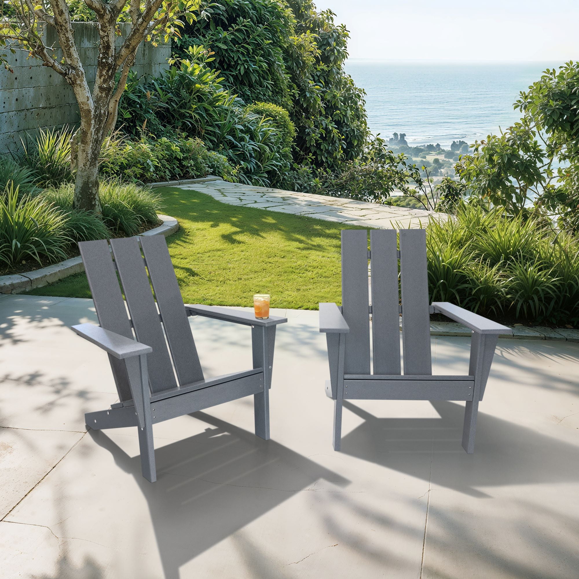 LuXeo Arcadia Gray HDPE Outdoor Adirondack Chair (Set of 2)