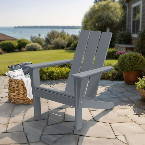 LuXeo Arcadia Gray HDPE Outdoor Adirondack Chair ( Single)
