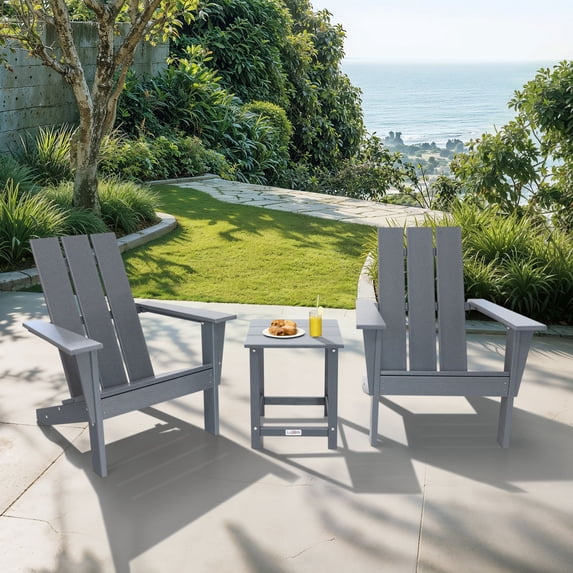 LuXeo Arcadia Gray HDPE Outdoor Adirondack Chair and Table Set (3-Piece)