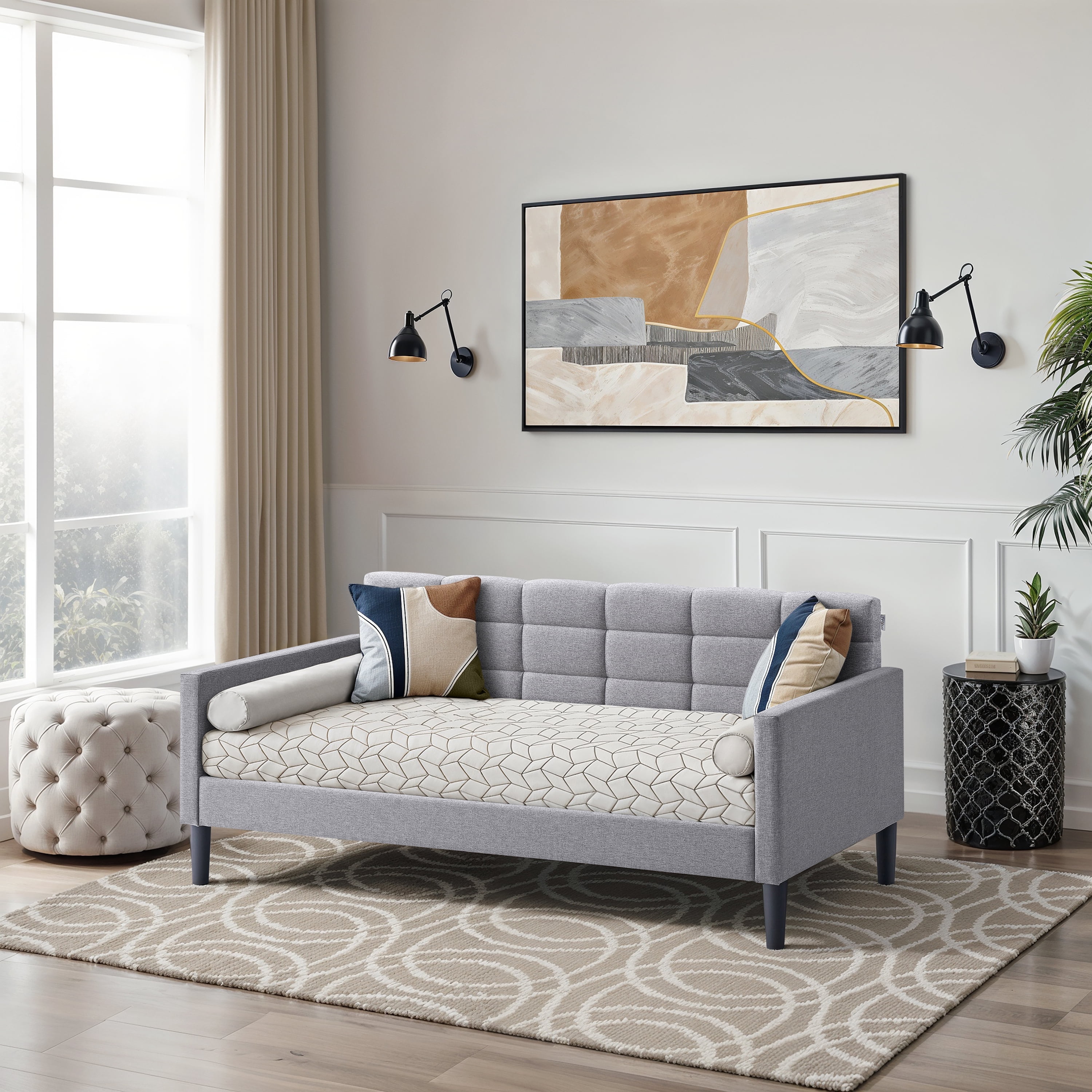 LuXeo Bella Twin Size Upholstered Bedroom Adult Day Bed, Gray