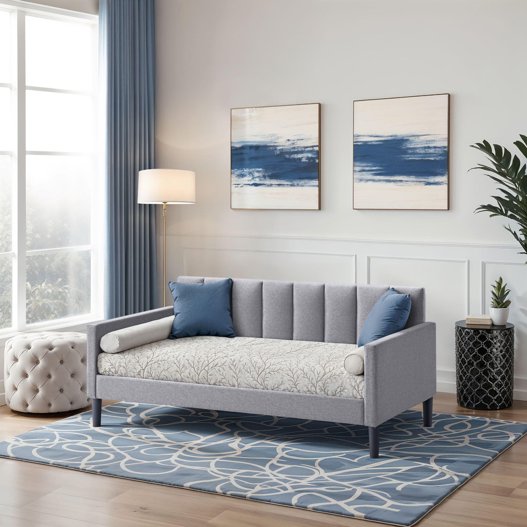 LuXeo Bristol Fabric Tufted Bedroom Daybed, Twin, Gray