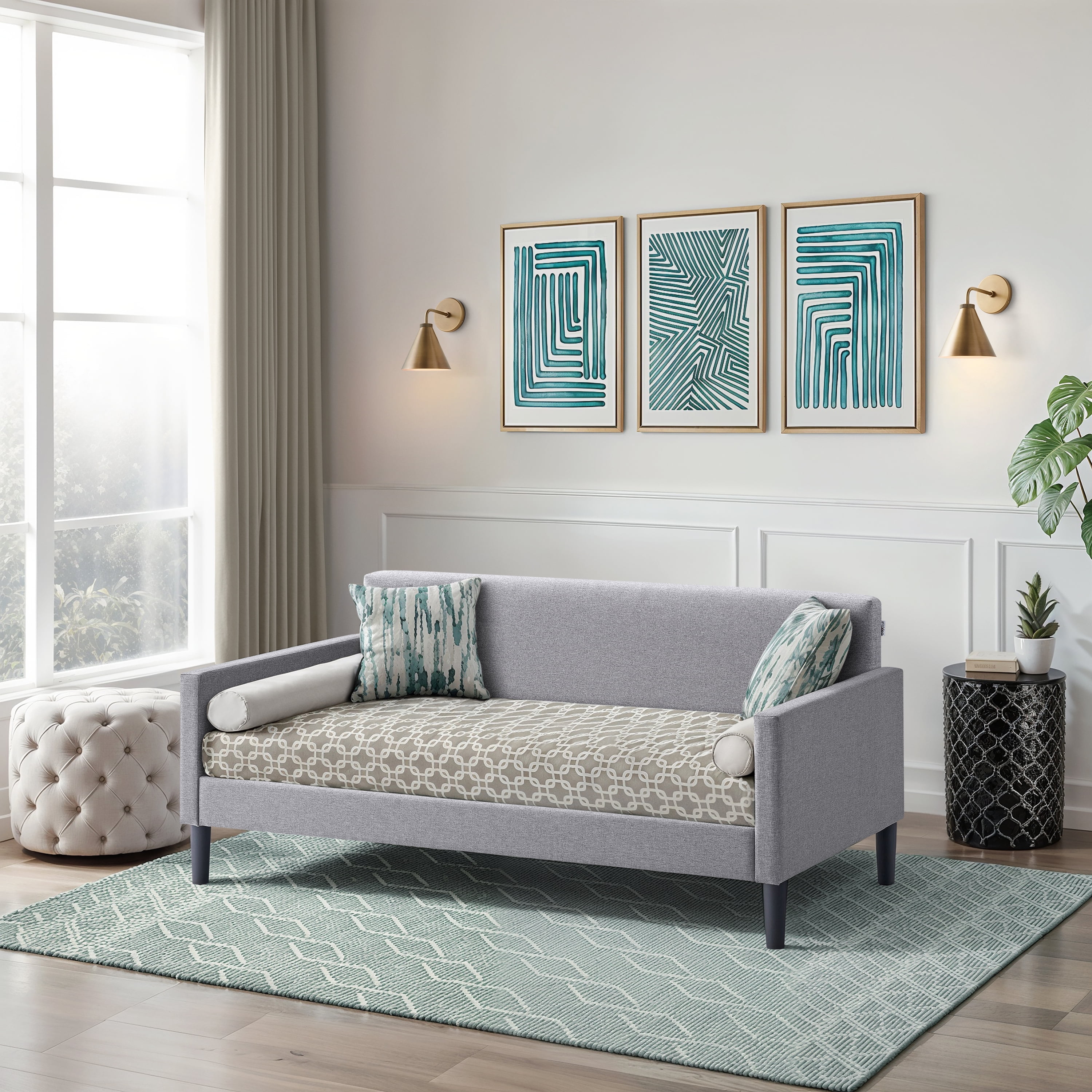 LuXeo Brooklyn Twin Size Upholstered Adult Bedroom Day Bed, Gray