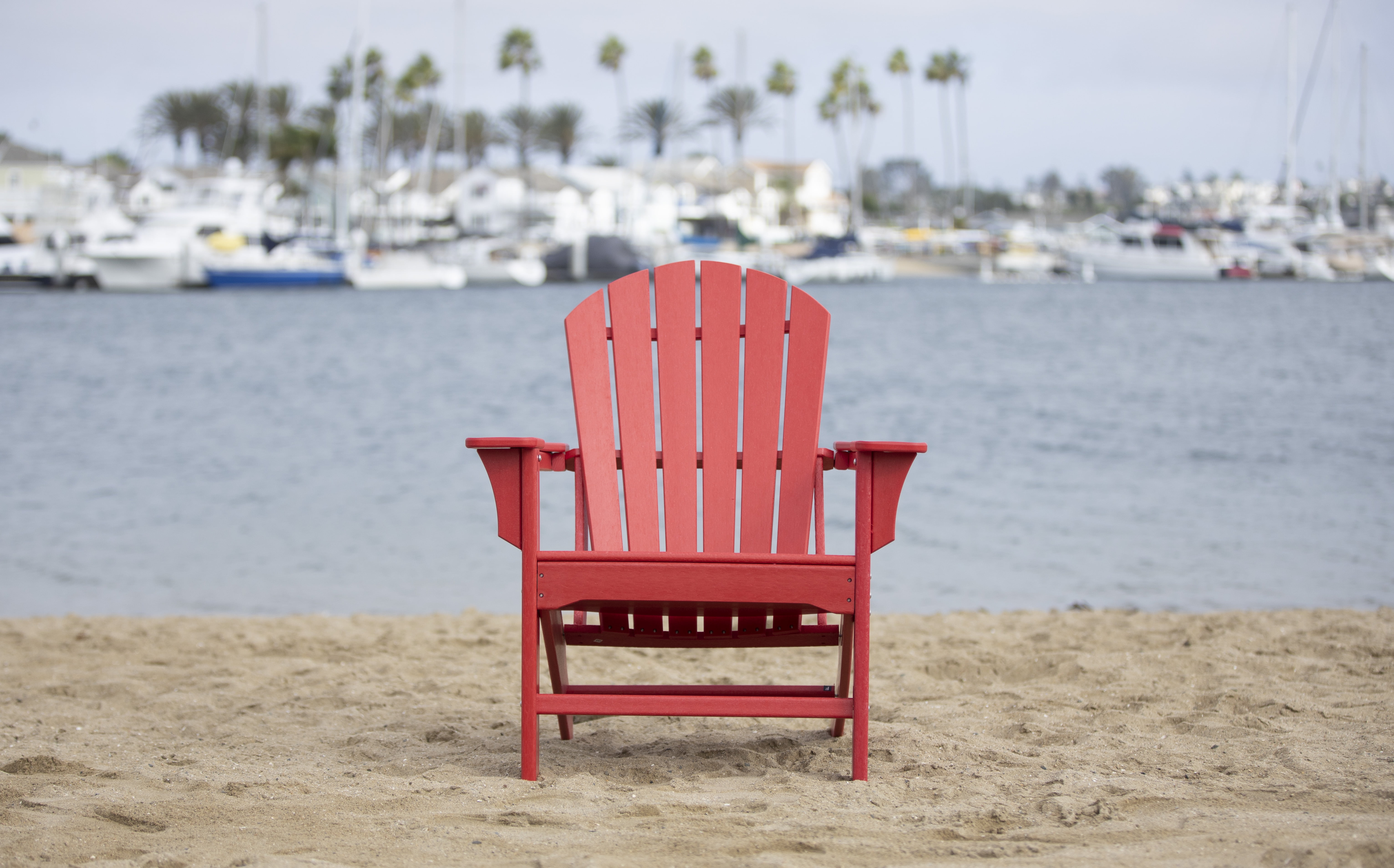 Hampton Red HDPE Traditional Adirondack Chair with Wide Armrests