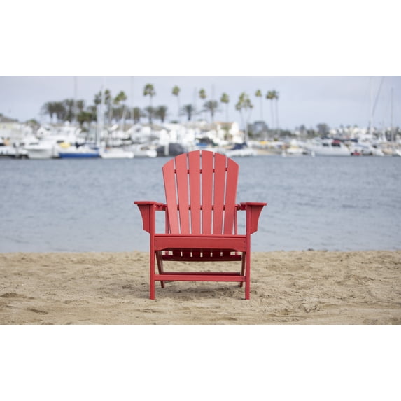 LuXeo Hampton Red Poly Outdoor Patio Adirondack Chair