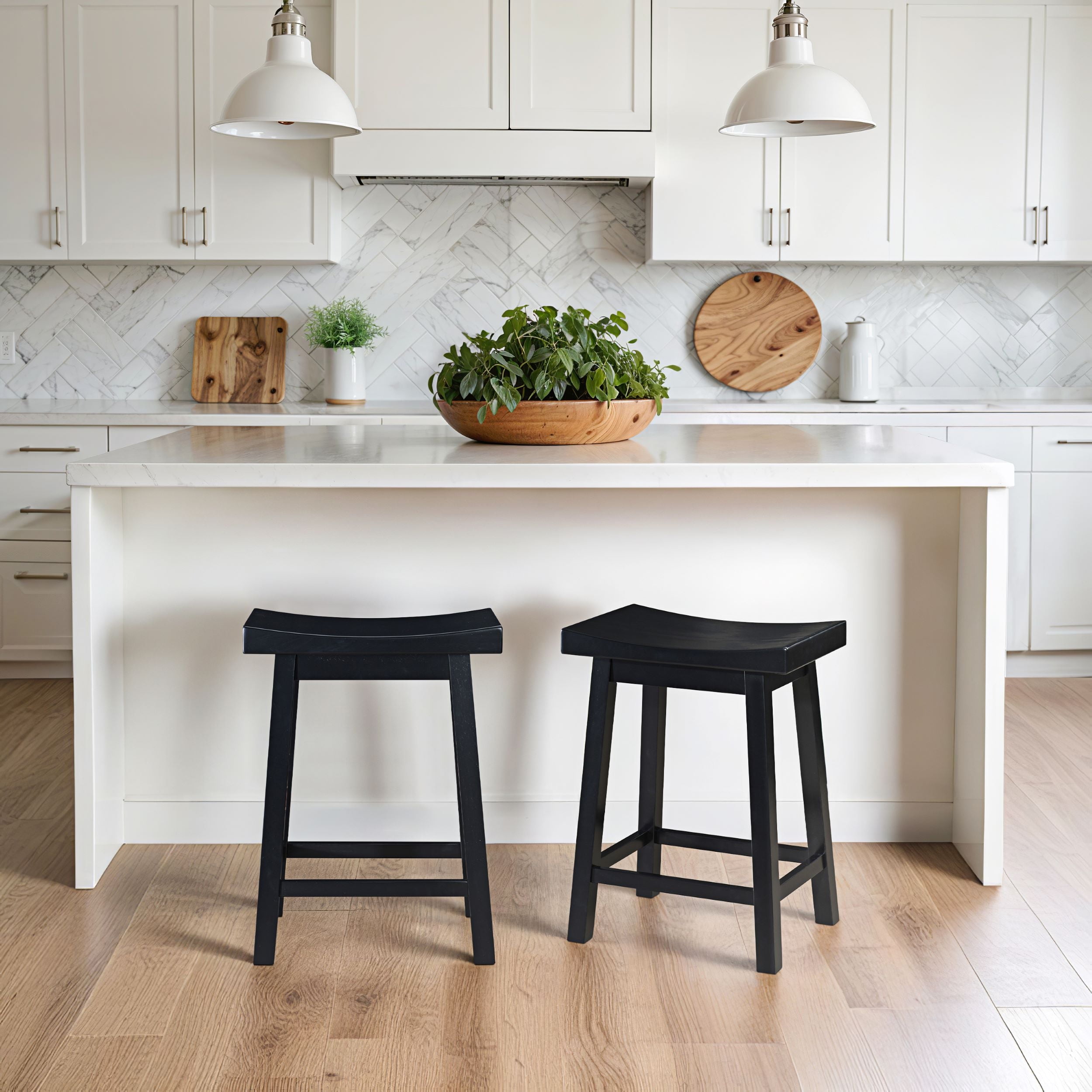 Lakewood 24" Black Rubberwood Saddle Barstool Set of 2
