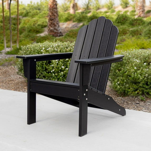LuXeo Marina Outdoor Traditional Plastic Adirondack Chair in Black