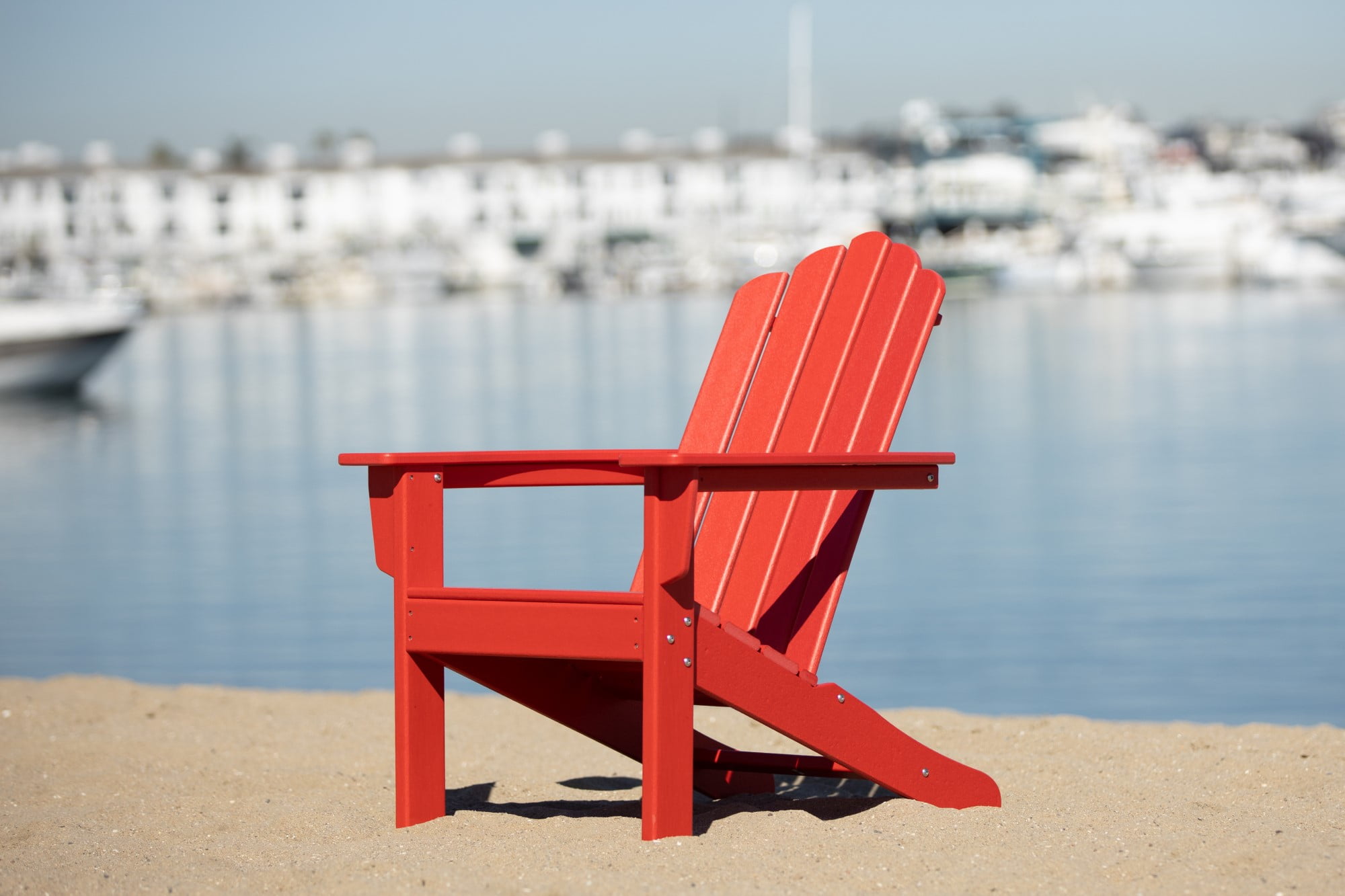 LuXeo Marina Red Poly Outdoor Adirondack Chair