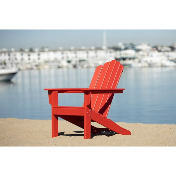 LuXeo Marina Red Poly Outdoor Adirondack Chair