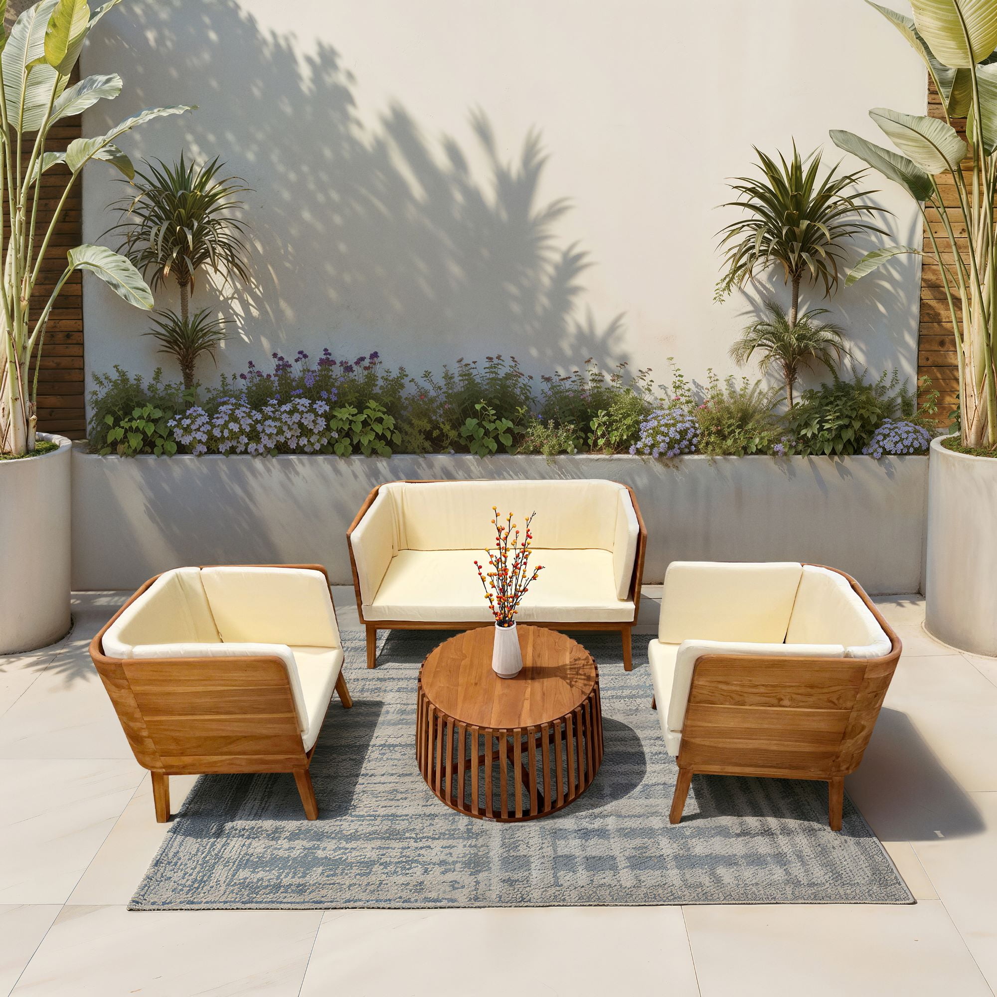 Olivia Teak and Cream Deep Seating Set for Four