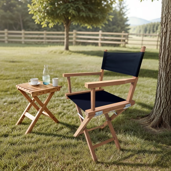 LuXeo Russell Teak Director Folding Chair, Black