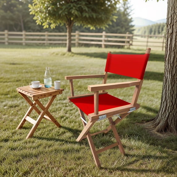 LuXeo Russell Teak Director Folding Chair, Red