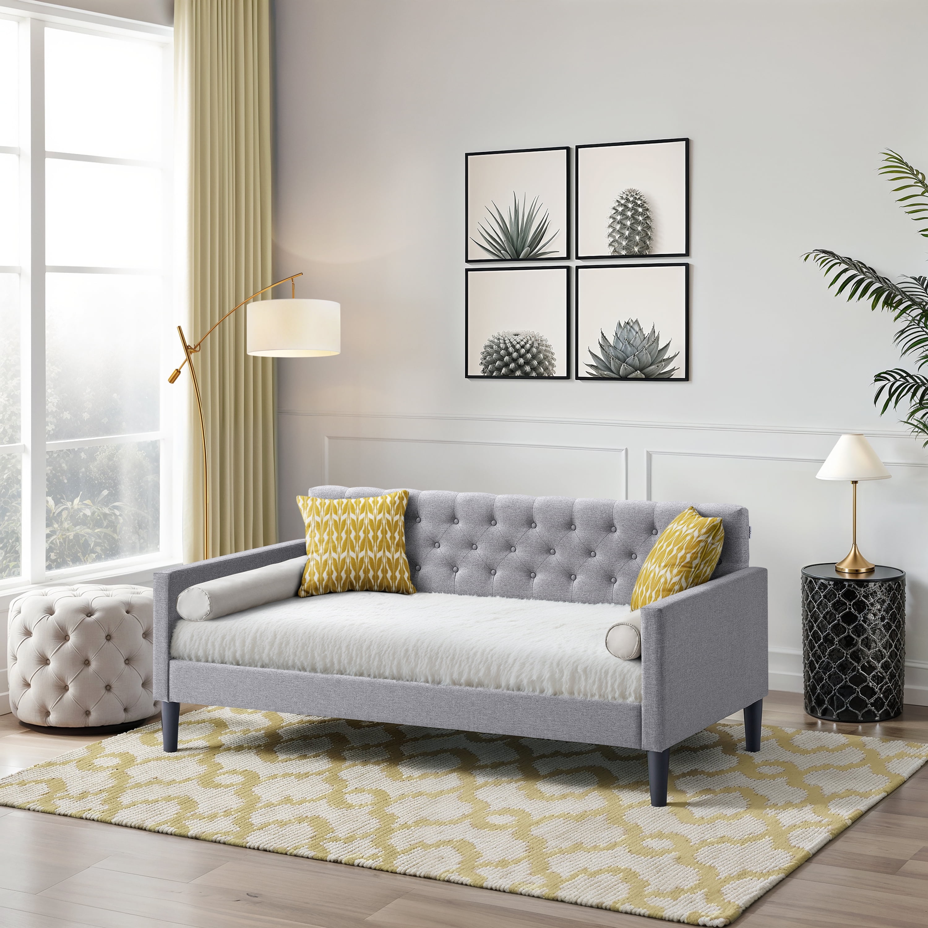 LuXeo Taylor Twin Size Modern Polyester Daybed, Gray, 300 lbs.