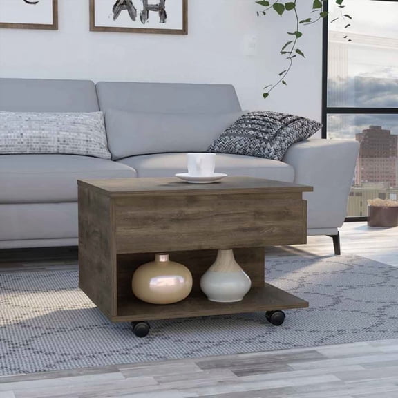 Luanda Lift Top Coffee Table, Concealed Storage, Casters - Dark Brown