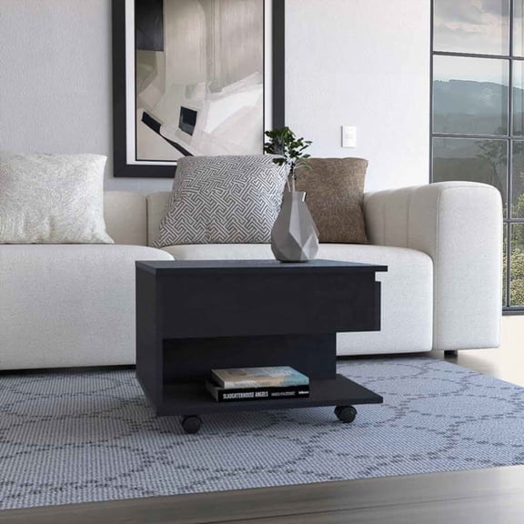 Luanda Lift Top Coffee Table with Casters and One Shelf - Stylish Black Storage Solution