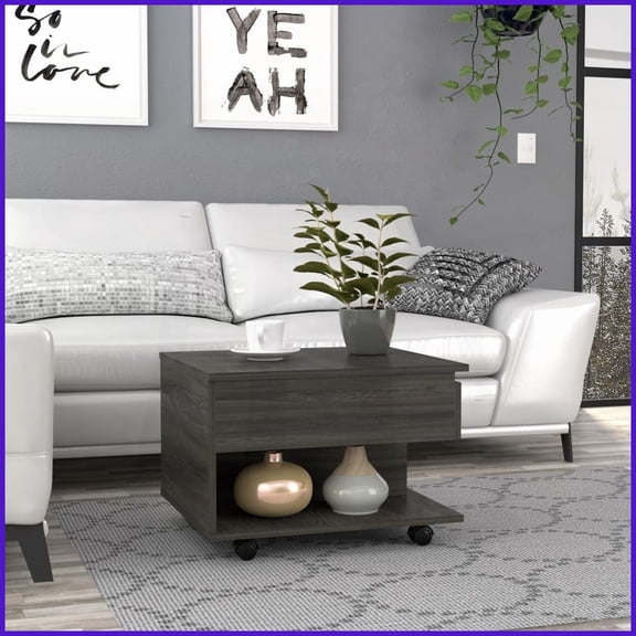 Luanda Lift Top Coffee Table with Storage Shelf & Lockable Casters, 21.6" W x 19.6" D Worktop