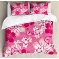 thumbnail image 1 of Luau Duvet Cover Set, Abstract Hibiscus Pattern Dreamlike Fantasy Composition with Butterflies, Decorative 3 Piece Bedding Set with 2 Pillow Shams, Queen Size, Pink Pale Peach White, by Ambesonne, 1 of 3