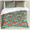 thumbnail image 1 of Luau Duvet Cover Set, Exotic Summer Bouquet Design with Hibiscus Flourish Aloha Botanical, Decorative 3 Piece Bedding Set with 2 Pillow Shams, Queen Size, Vermilion Pale Blue, by Ambesonne, 1 of 3
