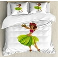 thumbnail image 1 of Luau Duvet Cover Set, Graphic of a Hula Dancer Girl Dancing with Aloha Lettering Summer Vibes, Decorative 3 Piece Bedding Set with 2 Pillow Shams, King Size, White Magenta Lime Green, by Ambesonne, 1 of 3