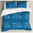thumbnail image 1 of Luau Duvet Cover Set, Polynesian Nature Inspired Blue Art Pattern with Floral Motifs and Swirls, Decorative 3 Piece Bedding Set with 2 Pillow Shams, Calking Size, Petrol Blue Dark Blue, by Ambesonne, 1 of 3