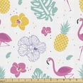thumbnail image 1 of Ambesonne Luau Fabric by the Yard Upholstery, Flamingo Pineapple Petals Leaf, 1 Yard, White Seafoam, 1 of 4