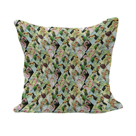 Luau Fluffy Throw Pillow Cushion Cover, Tropical Climate Wildlife Jungle Inspired Grid Mosaic Style Pattern with Birds Parrot, Rectangle Accent Pillow Case, 36" x 16", Multicolor, by Ambesonne