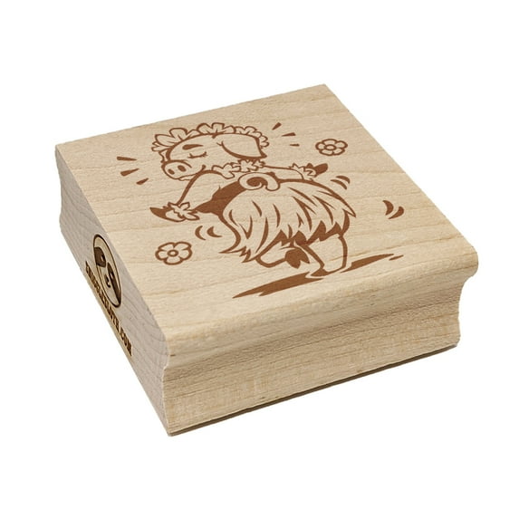 Luau Hawaiian Hula Pig with Lei Square Rubber Stamp Stamping Scrapbooking Crafting - Small 1.25in