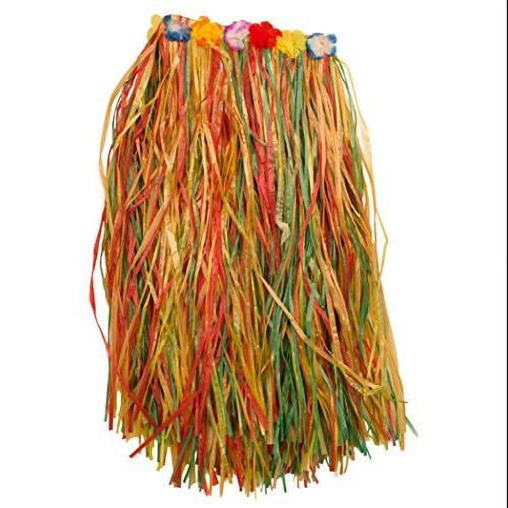 Luau Party Hula Girl Genuine Raffia Grass Hula Skirt, Natural, Large 36IN  Waist