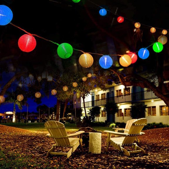 Luau Paper Lantern Patio Globe LED String Lights - 20 Bulb Set