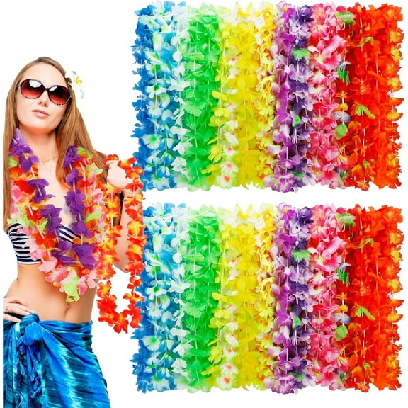 Luau Party Decorations 24pcs Bulk Leis Flower Necklace Summer Beach Pool Dance Party Decorations Mixing Colors(Perimeter 35-41in)