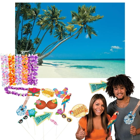 Luau Party Photo Booth Backdrop & Props Kit - 27 Pc.