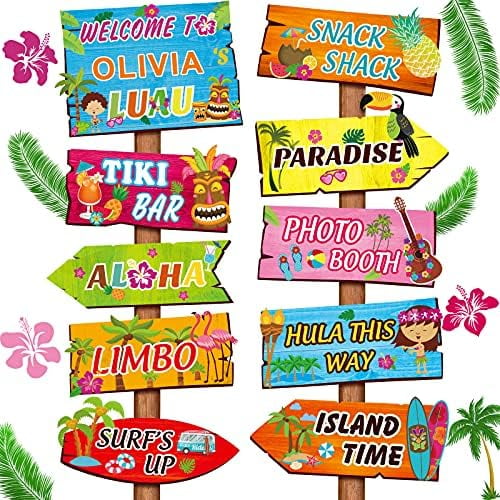 Luau Party Welcome Sign Set, 20 Pieces Tropical Hawaiian Summer Decorations with 4 Alphabet Sticker Sheets, Front Door Wall Hanging for Tiki Bar Photo Booth, Multicolor
