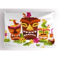 thumbnail image 1 of Luau Pillow Sham Three Grimacing Tiki Party Masks Surrounded by Leaves Drinks and Cute Toucan Birds, Decorative Standard King Size Printed Pillowcase, 36 X 20 Inches, Multicolor, by Ambesonne, 1 of 2