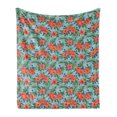 thumbnail image 1 of Luau Soft Flannel Fleece Throw Blanket, Exotic Summer Bouquet Design with Hibiscus Flourish Aloha Botanical, Cozy Plush for Indoor and Outdoor Use, 70" x 90", Vermilion Pale Blue, by Ambesonne, 1 of 5
