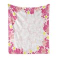 thumbnail image 1 of Luau Soft Flannel Fleece Throw Blanket, Graphic Frame of Pink Hibiscus Flourish Hawaiian Nature Abstract Style, Cozy Plush for Indoor and Outdoor Use, 50" x 60", Pink Yellow and Peach, by Ambesonne, 1 of 5