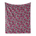thumbnail image 1 of Luau Soft Flannel Fleece Throw Blanket, Hibiscus Petals over Minimalist Style Leaves Botanical Floral Design, Cozy Plush for Indoor and Outdoor Use, 50" x 70", Pink Black and White, by Ambesonne, 1 of 6
