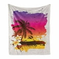 thumbnail image 1 of Luau Soft Flannel Fleece Throw Blanket, Tropical Retro Sunset Palm Trees Jumping Dolphins on the Beach Scenery Illustration, Cozy Plush for Indoor and Outdoor Use, 60" x 80", Multicolor, by Ambesonne, 1 of 6