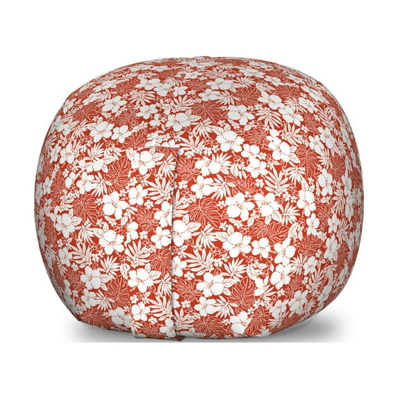 Luau Storage Toy Bag Chair, Hawaiian Hibiscus Florets Bouquet Summer Petals Exotic Beauty Wildflowers Print, Stuffed Animal Organizer Washable Bag, Large Size, Vermilion White, by Ambesonne
