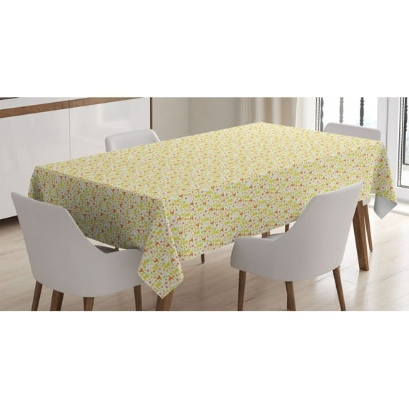 Luau Tablecloth, Tropical Birds and Trees Plants Leaves Flowers Nature Party Theme, Rectangle Satin Table Cover Accent for Dining Room and Kitchen, 60" X 90", Dark Orange Apple Green, by Ambesonne