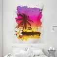 thumbnail image 1 of Luau Tapestry, Tropical Sunset in Retro Watercolor Style Palm Trees on the Beach Image, Wall Hanging for Bedroom Living Room Dorm Decor, 60W X 80L Inches, Brown Fuchsia Marigold, by Ambesonne, 1 of 2
