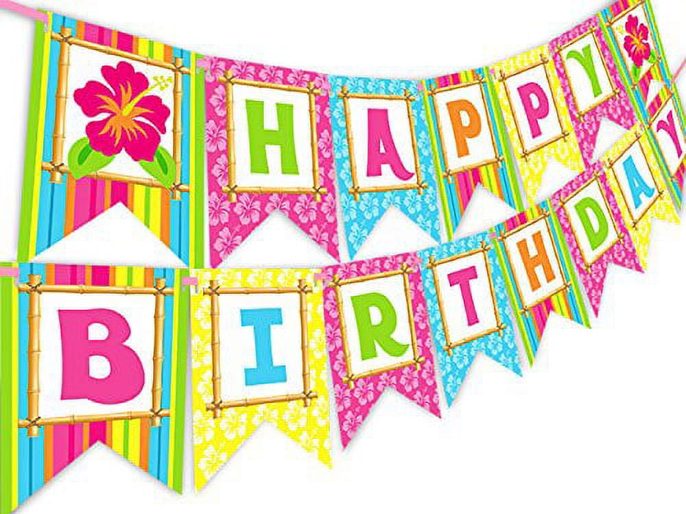POP PARTIES Luau Tiki Happy Birthday Banner Pennant