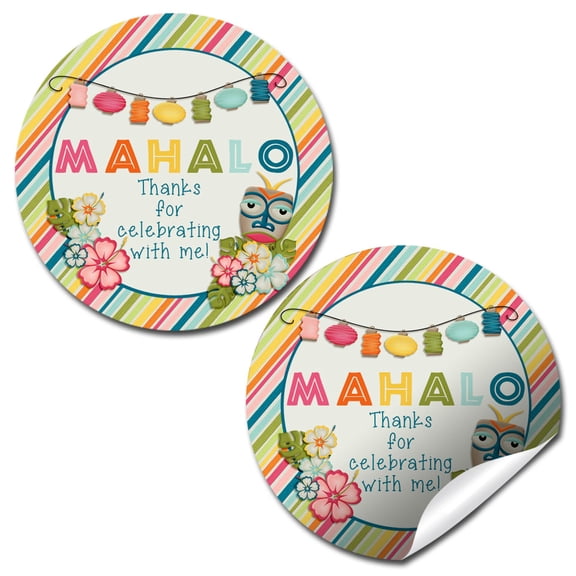 Luau Tropical Birthday Party Stickers 40 Pack 2" Round Circle Labels Party Favors, Goodie Bag Labels, Envelope Seals, Cupcake Toppers & Thank You Stickers by Amanda Creation