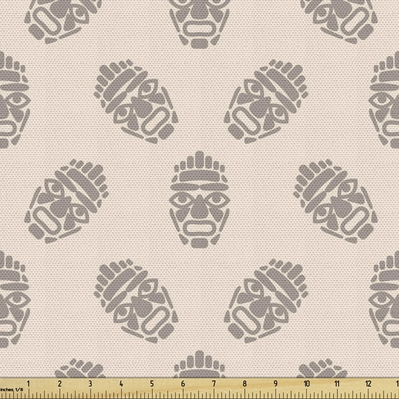 Luau Upholstery Fabric by the Yard, Pattern of Hawaiian Ethnic Tiki Basic Influences for an Exotic Party, Decorative Fabric for DIY and Home Accents, 10 Yards, Warm Taupe Champagne by Ambesonne