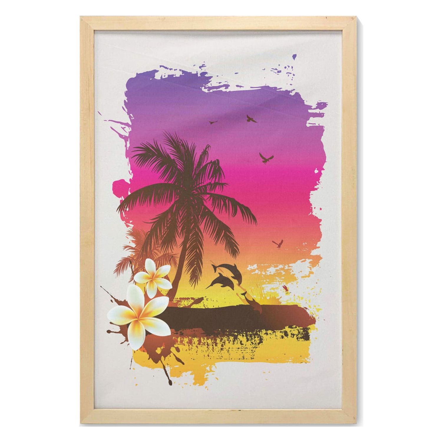 Dolphins Jumping In The Sunset With Palm Trees