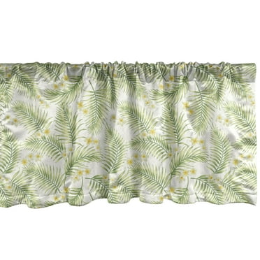 Luau Window Valance, Exotic Botanical Elements Plumeria and Palm Leaf, Curtain Valance for Kitchen Bedroom Decor with Rod Pocket, 54" X 12", Pale Olive Green Mustard, by Ambesonne