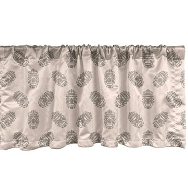 Luau Window Valance, Pattern of Hawaiian Ethnic Tiki Mask Basic Influences for an Exotic Party, Curtain Valance for Kitchen Bedroom Decor with Rod Pocket, 54" X 18", Warm Taupe Champagne, by Ambesonne