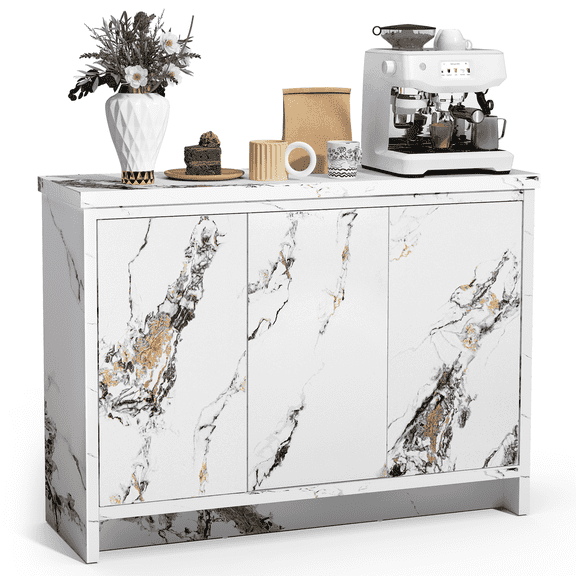 Luban Nese Sideboard Buffet Cabinet with Storage for Kitchen - Wooden Unique Storage Credenza, 3 Doors Modern Furniture for Dining Room, Entryway, Living Room